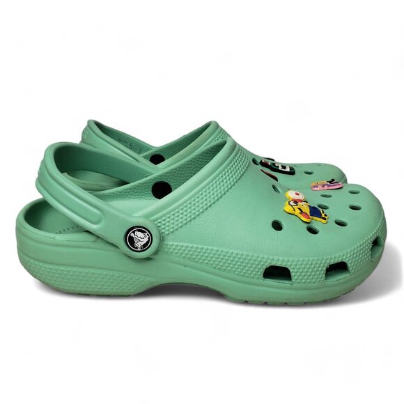 Crocs Clog Sandals Women's Mint Green Slip On with 5 Cartoon Jibbitz M6 W8 - Picture 6 of 9